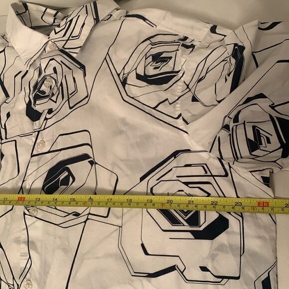 Perry Ellis Stretch White Navy Rose Men’s Shirt Size L Tall - Picture 5 of 9